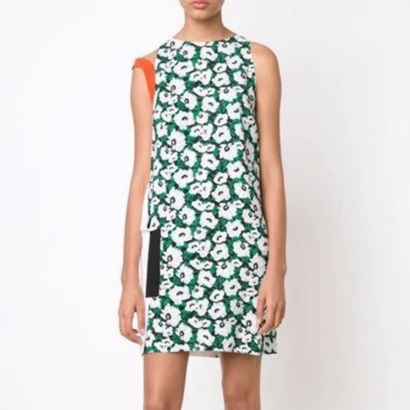 Stella McCartney Odile Floral Colorblock Dress Green white orange sleeveless sm - Picture 2 of 7
